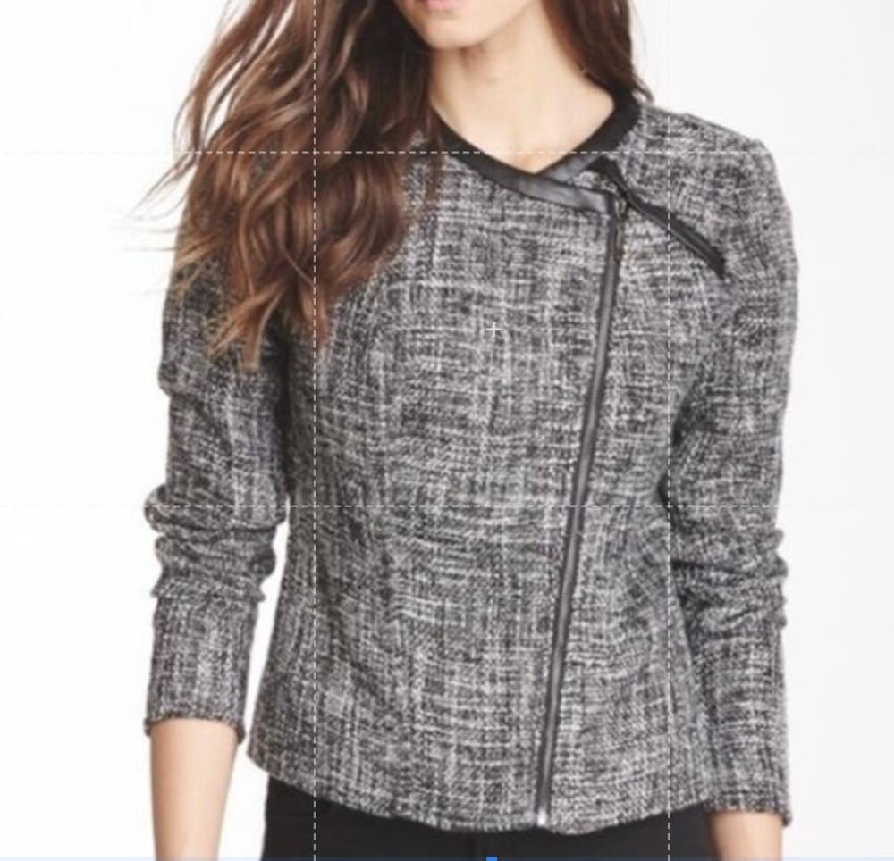 Love Stitch Tweed Moto Jacket Large Black & White NEW